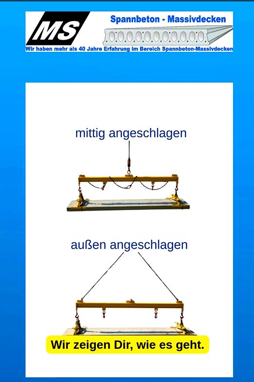 Gelbe Montagezangen für die Verlegung von Spannbeton-Hohlplatten