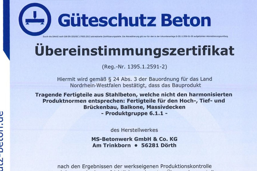 Güteschutz Beton Übereinstimmungszertifikat tragende Bauteile DIN 1045-4